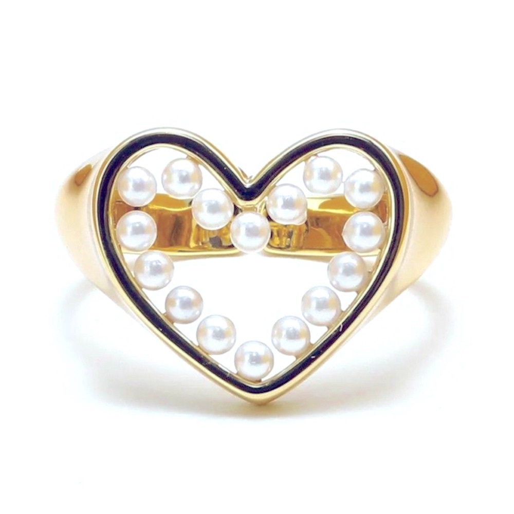 NWT PRETTY SOLID PEARL HEART RING, 18k YELLOW GOLD OVER STERLING SILVER RING